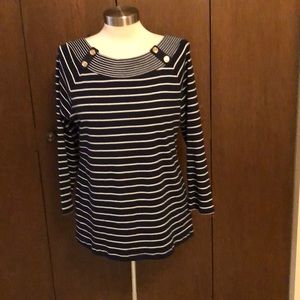 Navy stripped shirt.